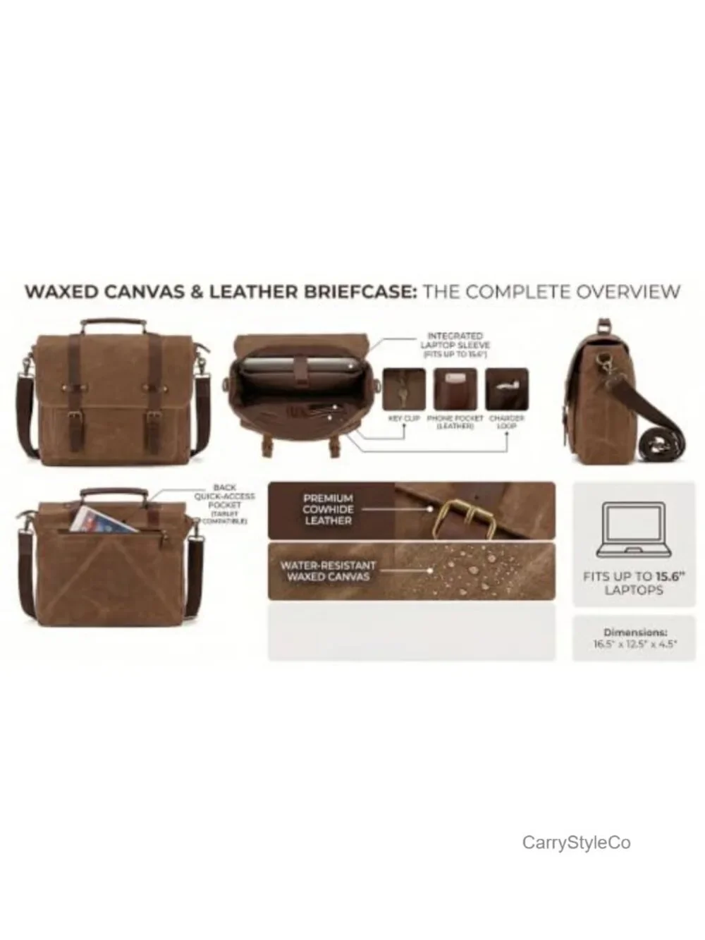Vintage Waxed Canvas & Leather Messenger Bag 15.6